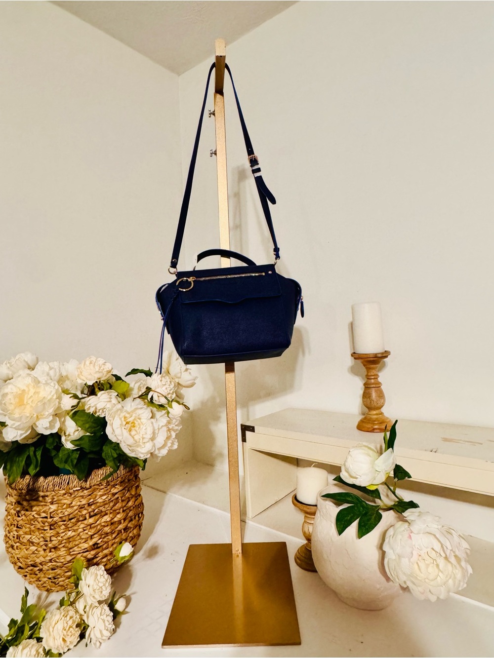 Navy Blue Leather Crossbody Satchel